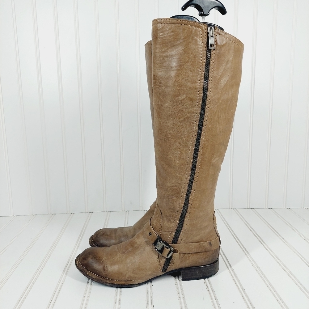 Alberto Fermani Brown Leather Ankle Buckle Strap Detail Side Zip Tall Boots B429